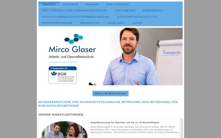 Snímek obrazovky glaser-arbeitssicherheit.de