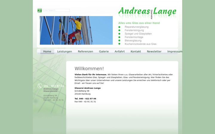 Snímek obrazovky glaserei-andreas-lange.de