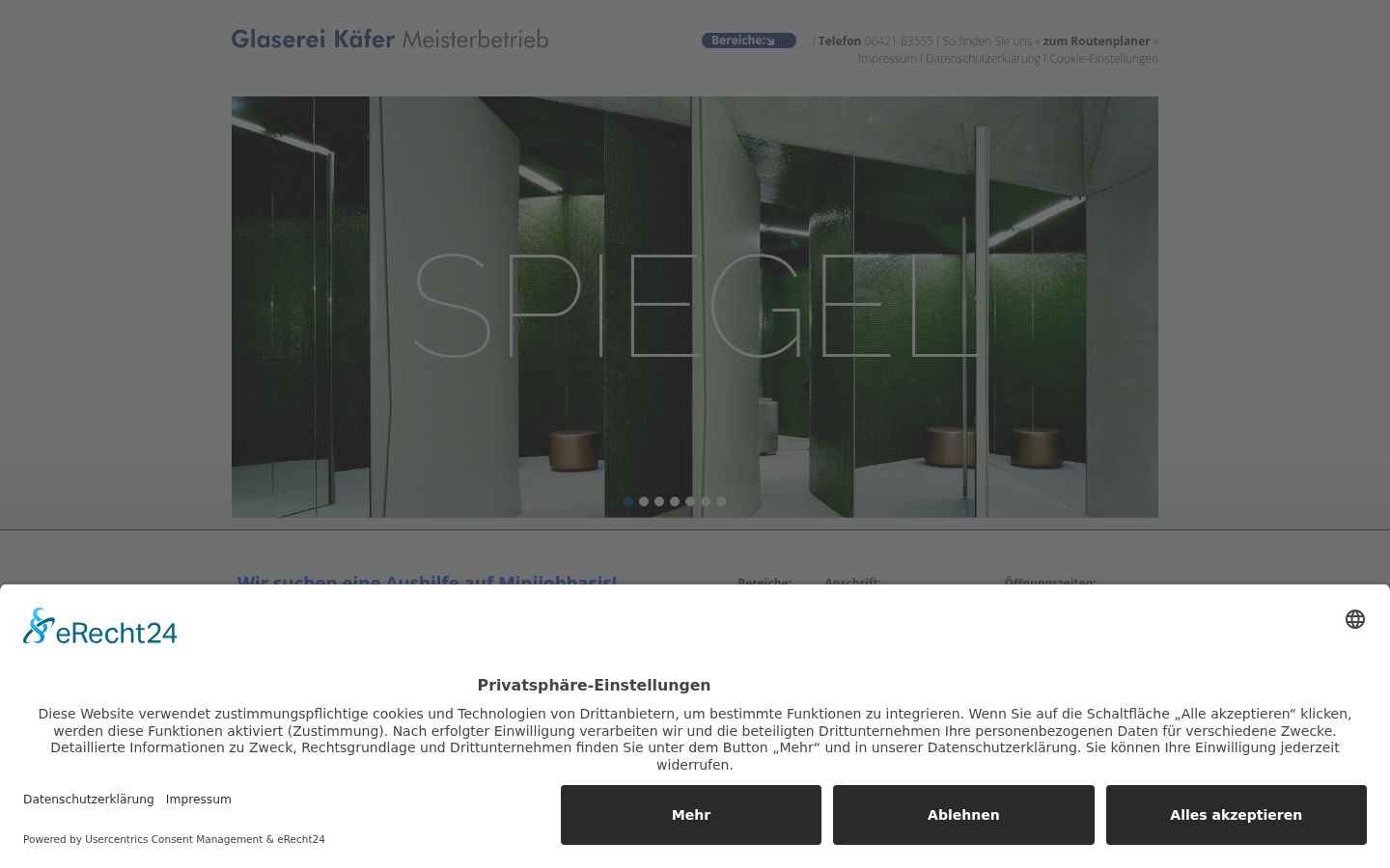 Screenshot des Einwilligungsbanners vor jeglicher Interaktion
