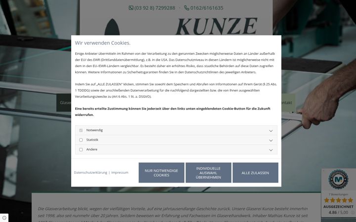 Skærmbillede af glaserei-kunze.de