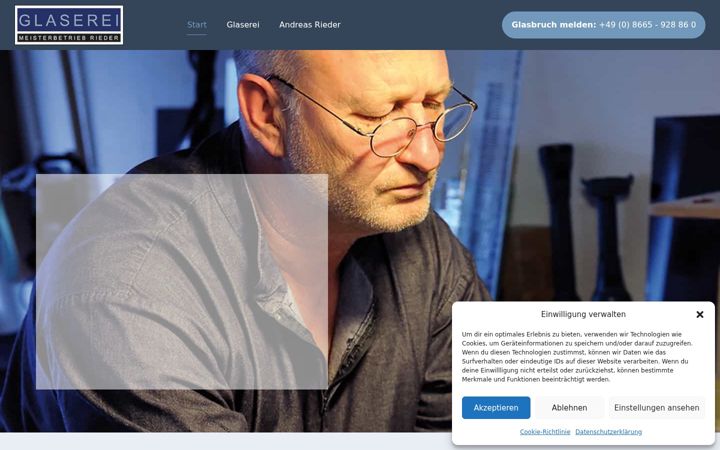 Snímek obrazovky glaserei-rieder.de