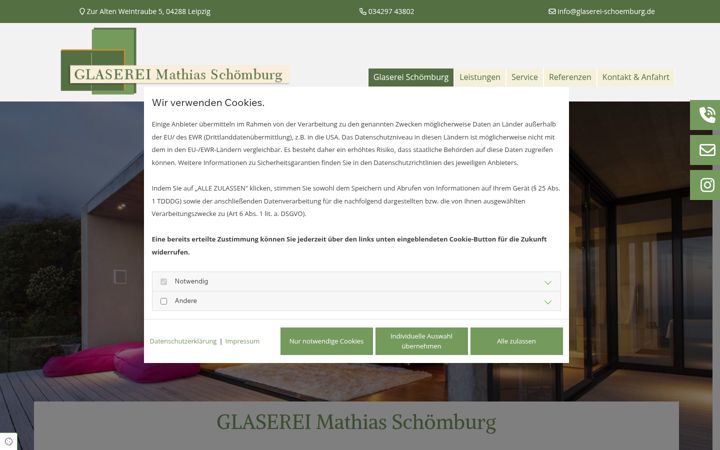 Snímek obrazovky glaserei-schoemburg.de