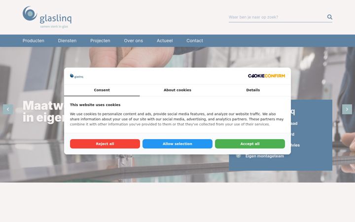 Screenshot of glaslinq.nl
