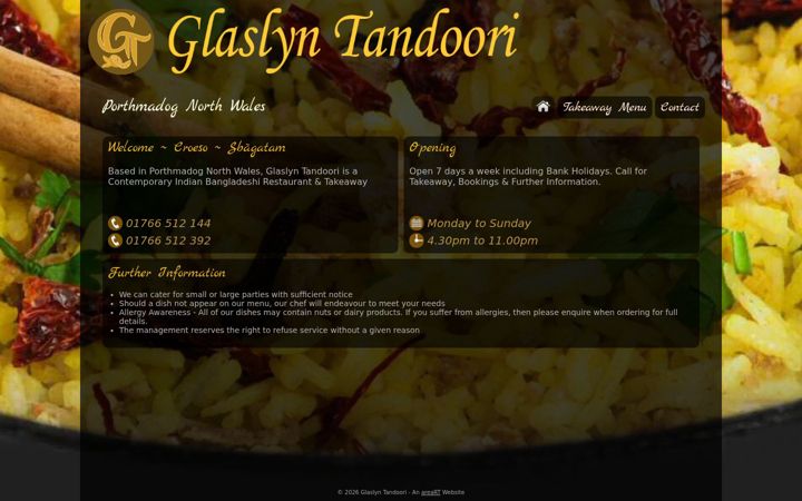 Screenshot of glaslyntandoori.co.uk