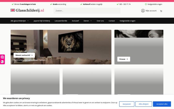 Screenshot of glasschilderij.nl