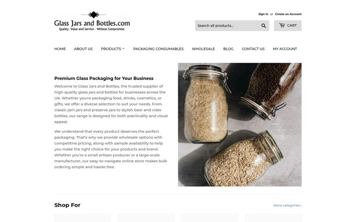 Screenshot of glassjarsandbottles.com