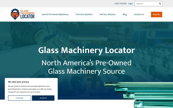 Screenshot of glassmachinerylocator.com