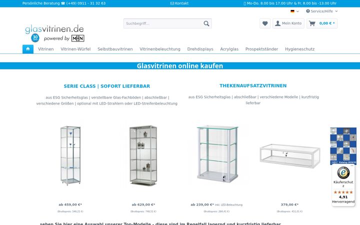 Screenshot of glasvitrinen.de