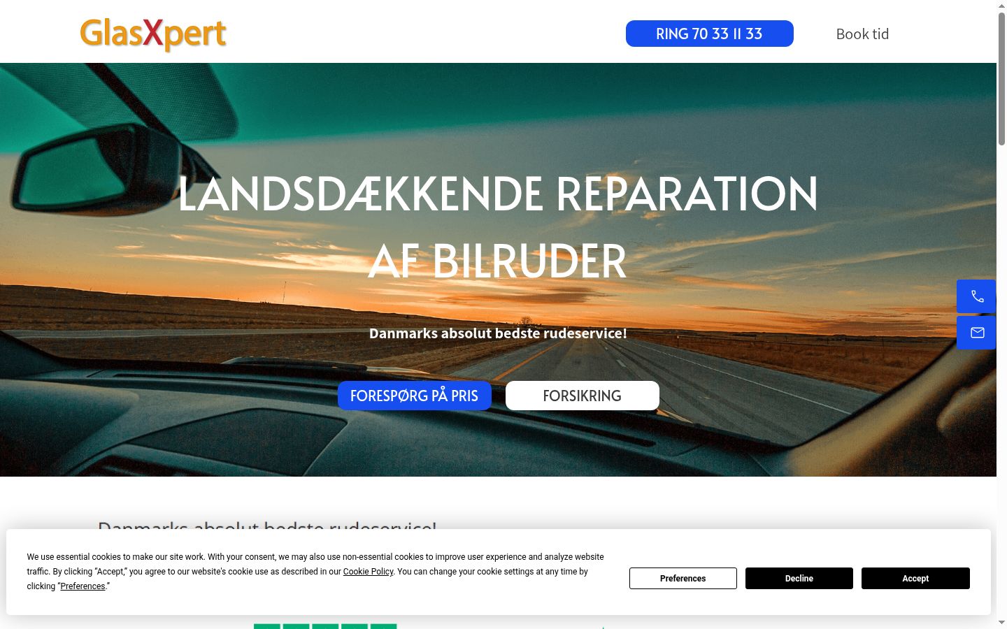 Skærmbillede af samtykkebanneret, som det blev vist før nogen interaktion