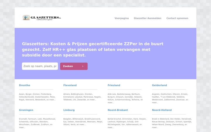 Screenshot of glaszettersgids.nl
