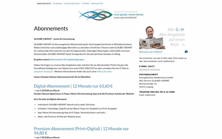 Screenshot of glaube-und-heimat-abo.de
