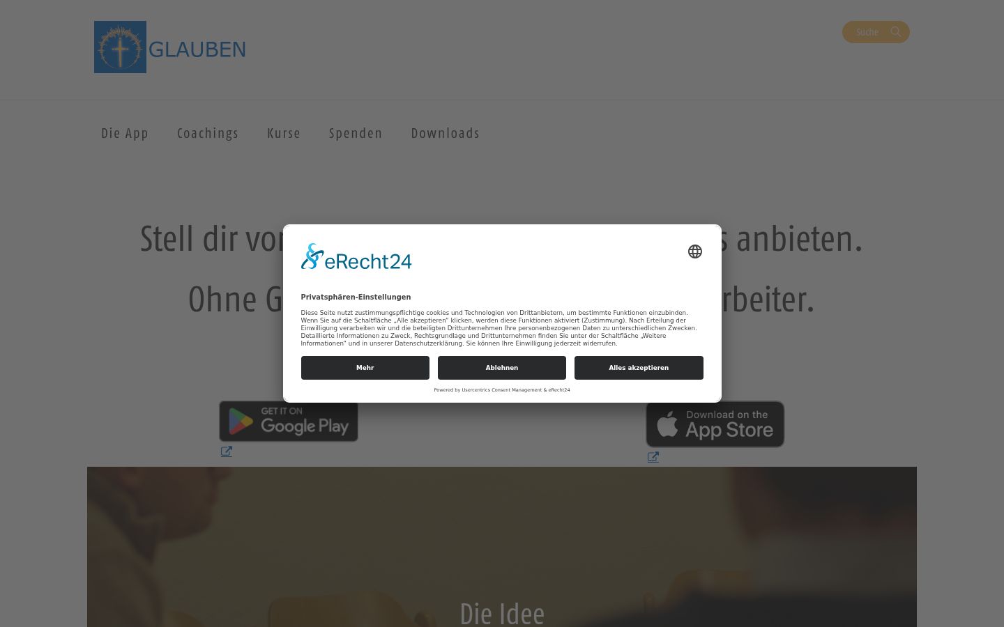 Screenshot des Einwilligungsbanners vor jeglicher Interaktion
