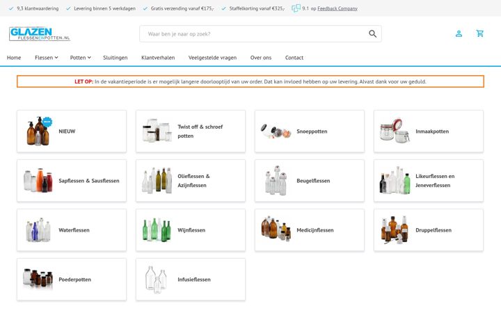 Screenshot of glazenflessenenpotten.nl