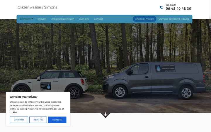 Screenshot of glazenwasserijsimons.nl