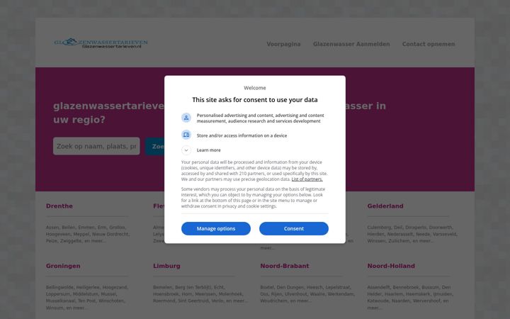 Screenshot of glazenwassertarieven.nl
