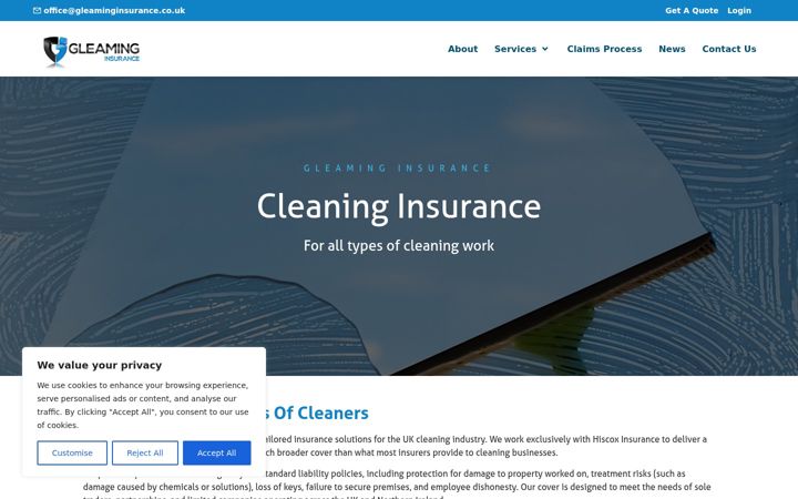 Screenshot of gleaminginsurance.co.uk