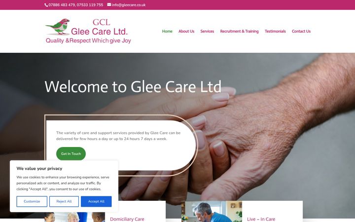 Screenshot of gleecare.co.uk