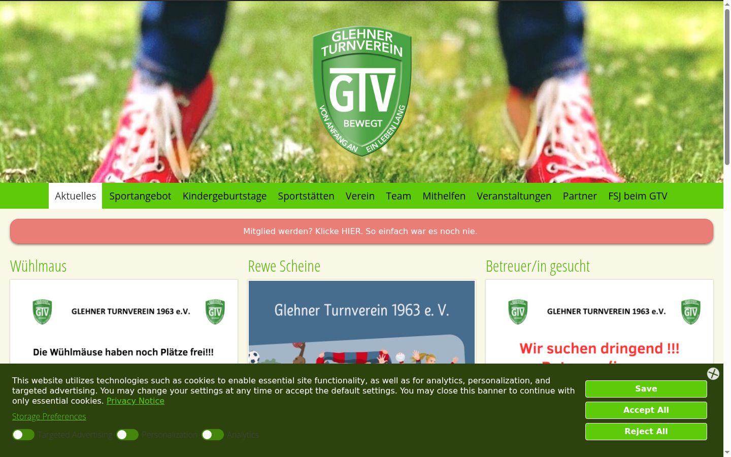Screenshot del banner di consenso mostrato prima di qualsiasi interazione