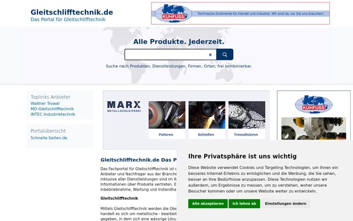 Screenshot of gleitschlifftechnik.de