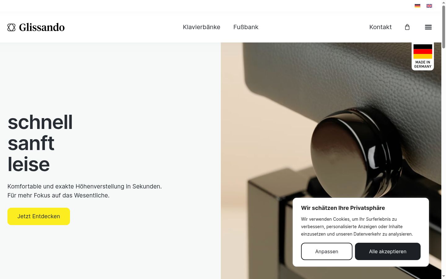 Screenshot des Einwilligungsbanners vor jeglicher Interaktion