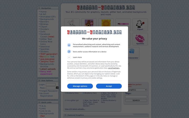 Screenshot of glitter-graphics.net
