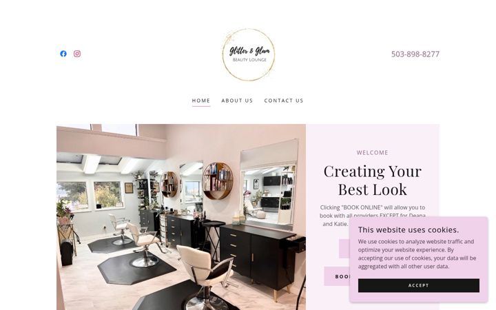 Screenshot of glitterandglambeautylounge.com