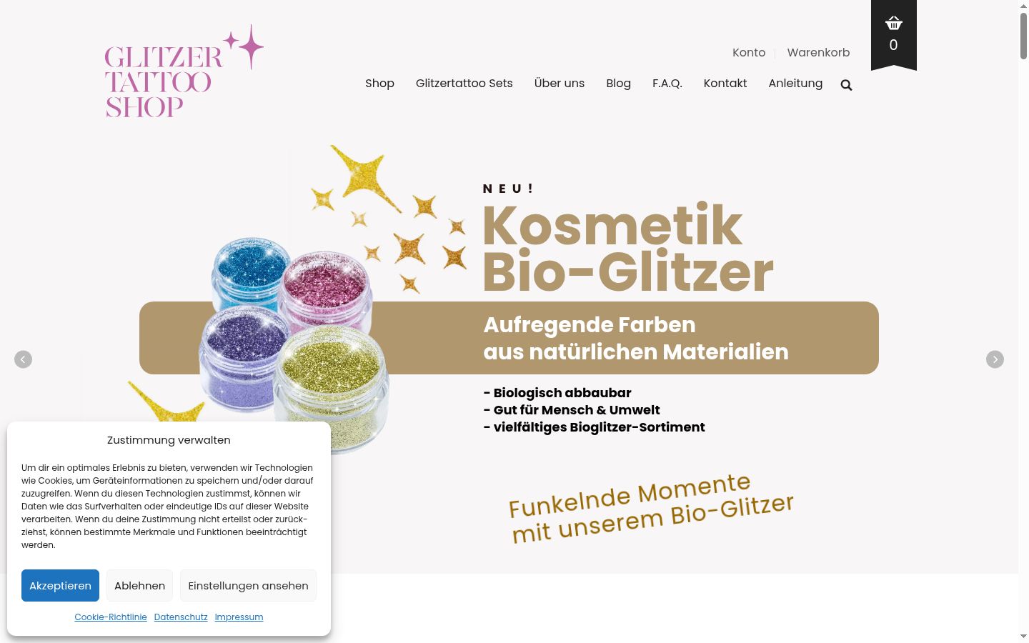 Screenshot des Einwilligungsbanners vor jeglicher Interaktion