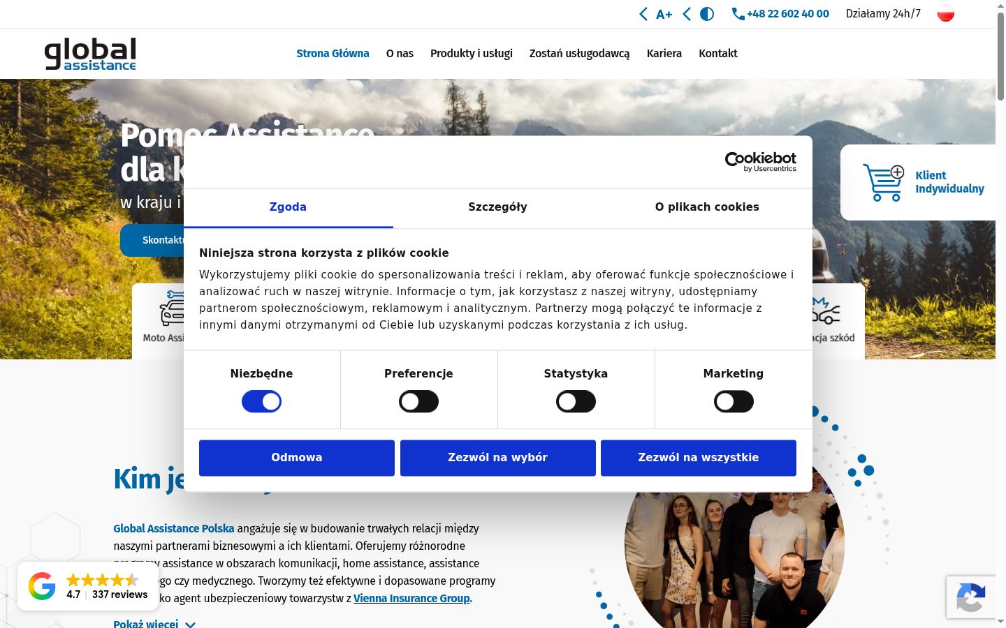 Snímka obrazovky banera súhlasu zobrazeného pred akoukoľvek interakciou