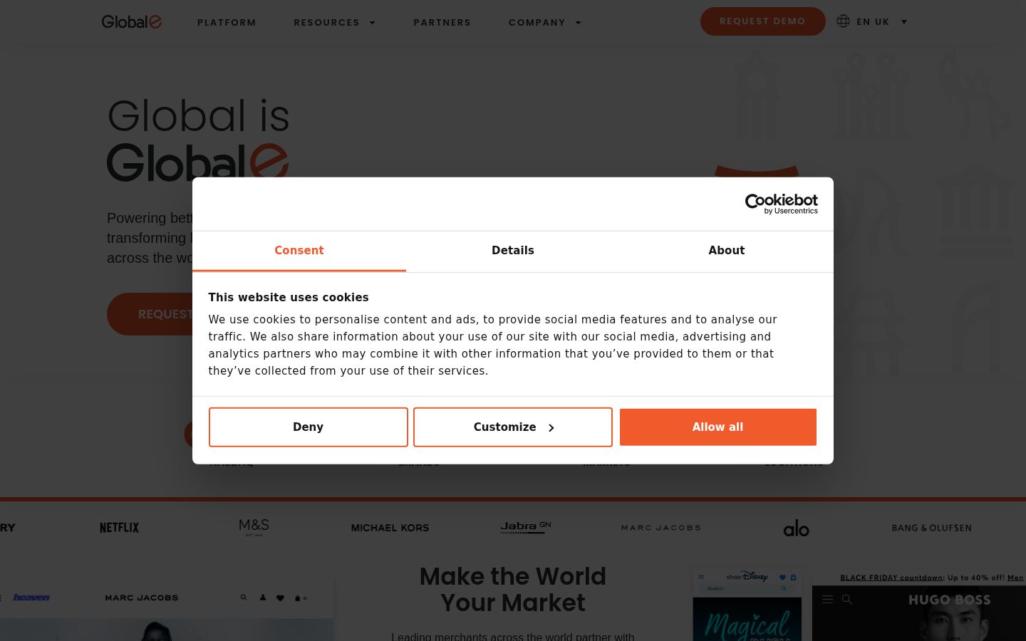 Screenshot del banner di consenso mostrato prima di qualsiasi interazione