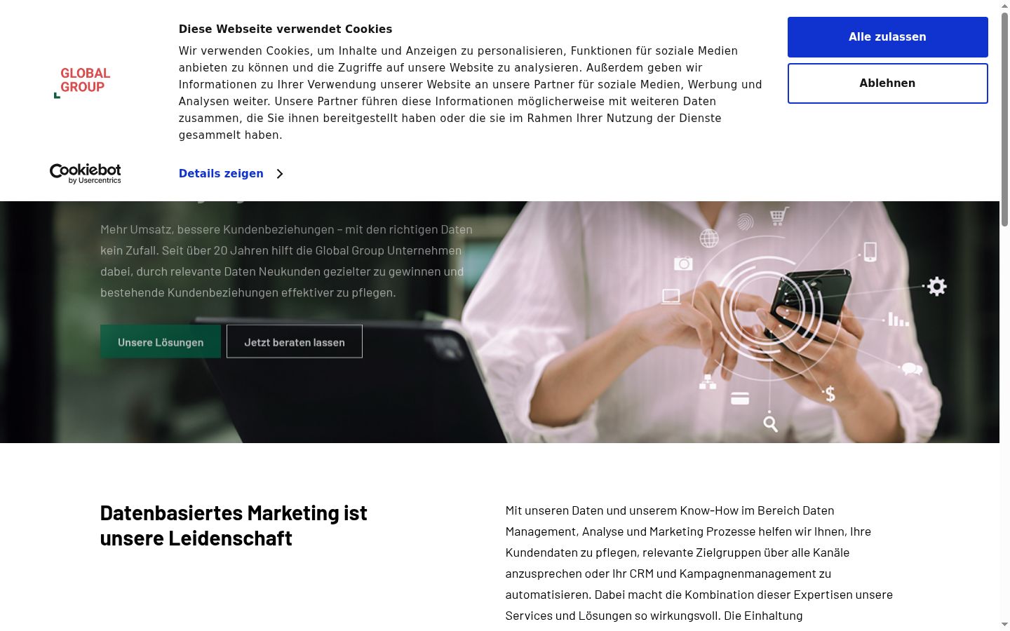 Screenshot del banner di consenso mostrato prima di qualsiasi interazione