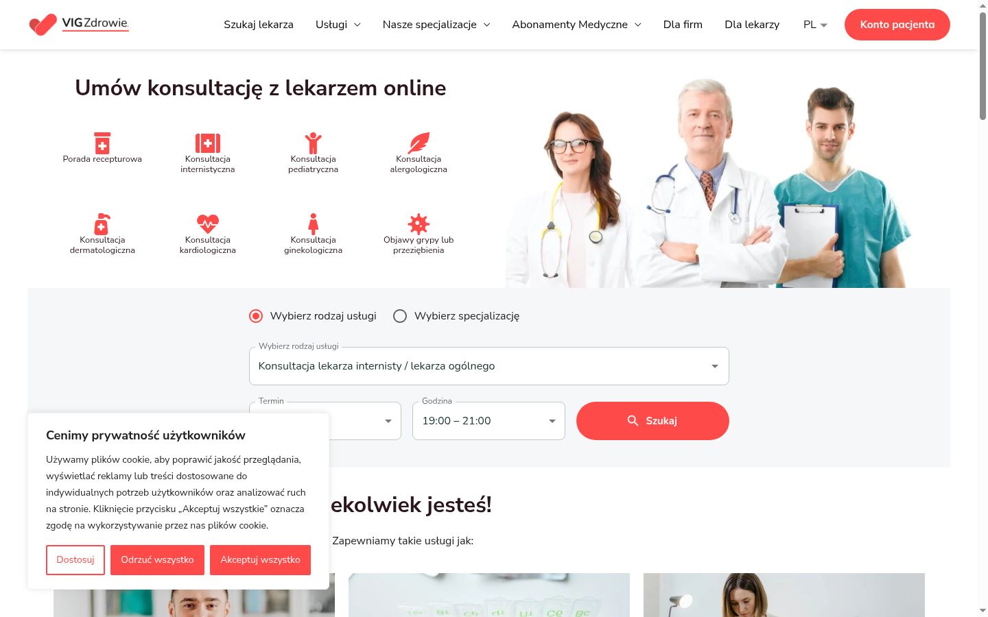 Zrzut ekranu banera zgody wyświetlanego przed jakąkolwiek interakcją