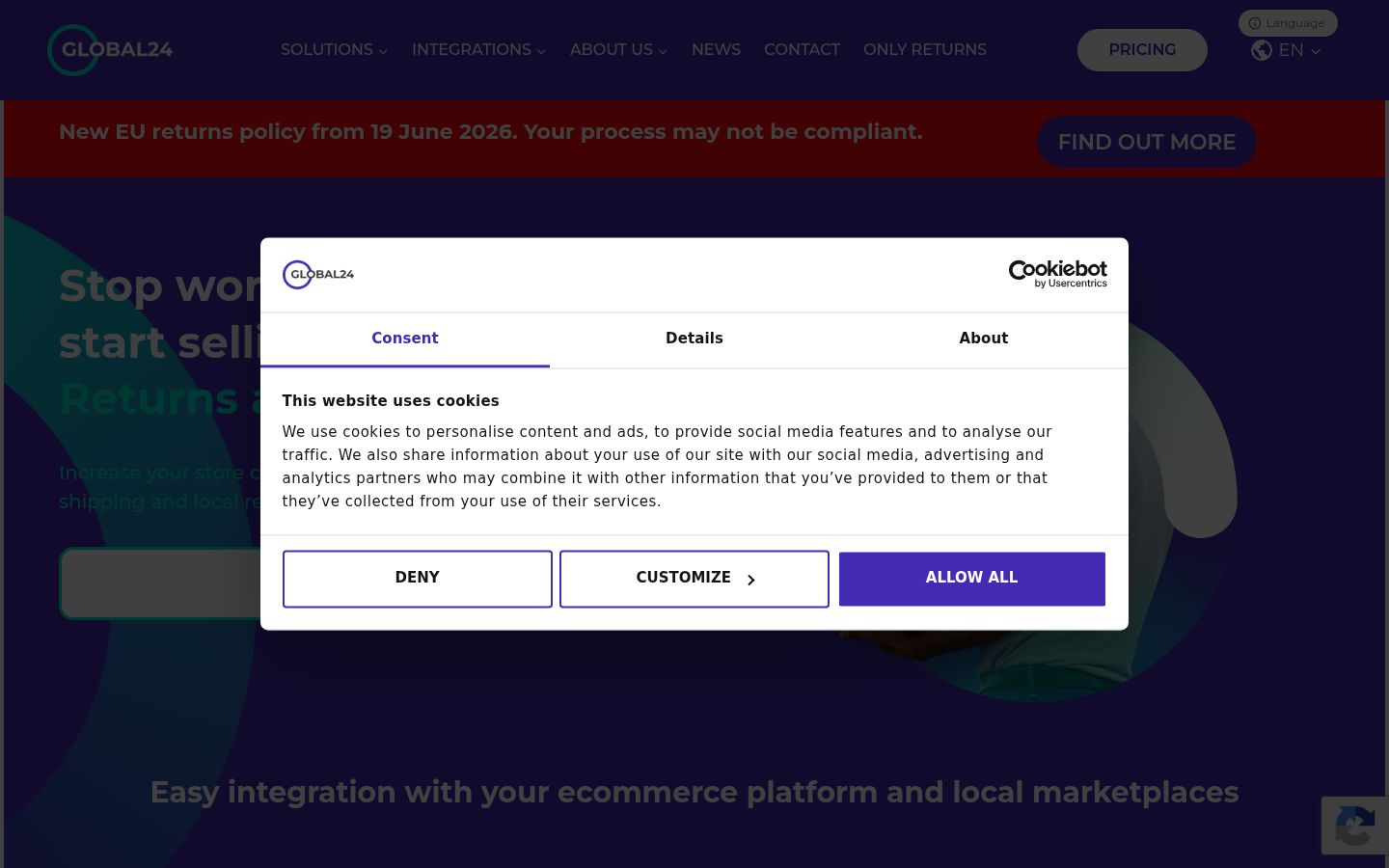 Screenshot of the consent banner shown before any interaction