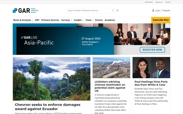 Screenshot of globalarbitrationreview.com