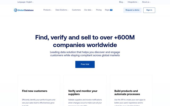 Screenshot of globaldatabase.com