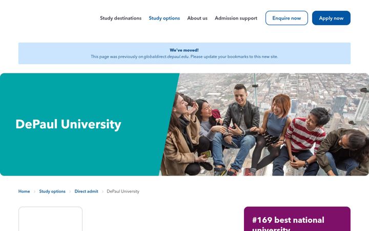 Screenshot of globaldirect.depaul.edu