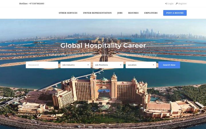 Kuvakaappaus sivustosta globalhospitalitycareer.com
