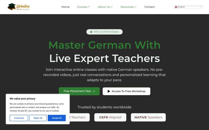 Screenshot of globalizegerman.com