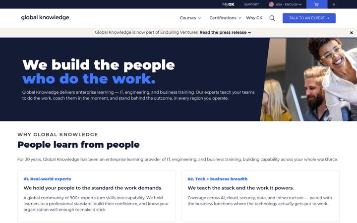 Kuvakaappaus sivustosta globalknowledge.com