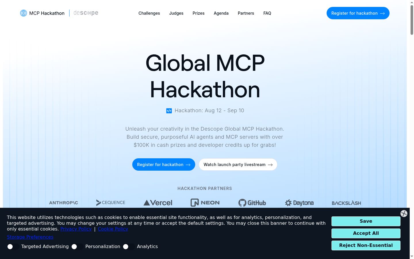 Screenshot del banner di consenso mostrato prima di qualsiasi interazione