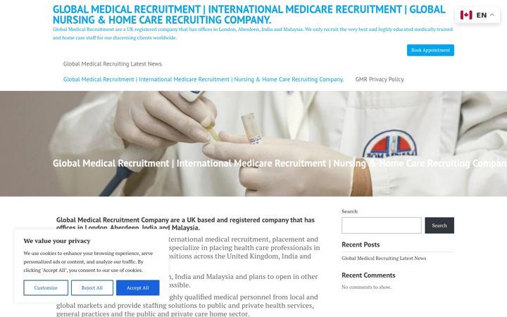 Screenshot of globalmedicalrecruitment.com