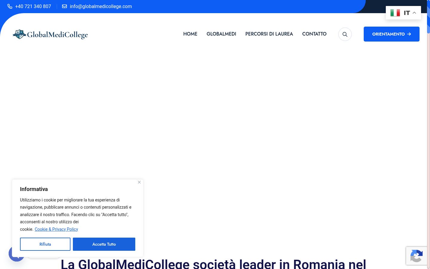 Screenshot del banner di consenso mostrato prima di qualsiasi interazione