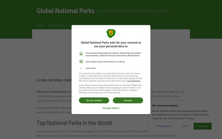 Screenshot of globalnationalparks.com