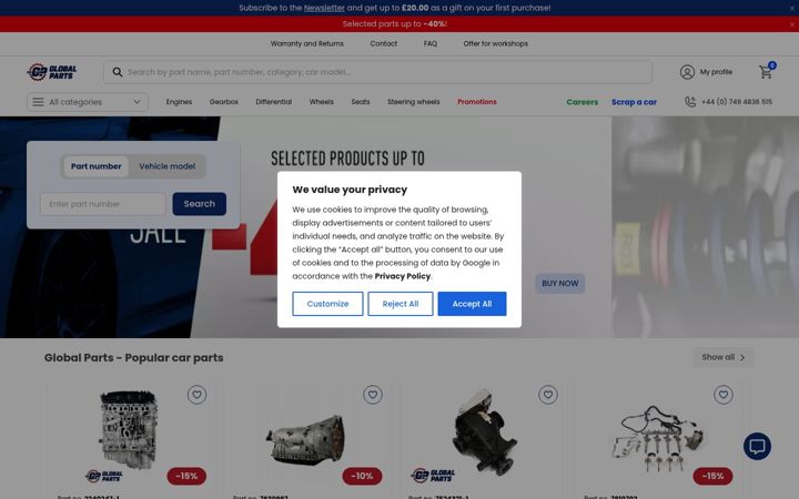 Screenshot of globalparts.co.uk