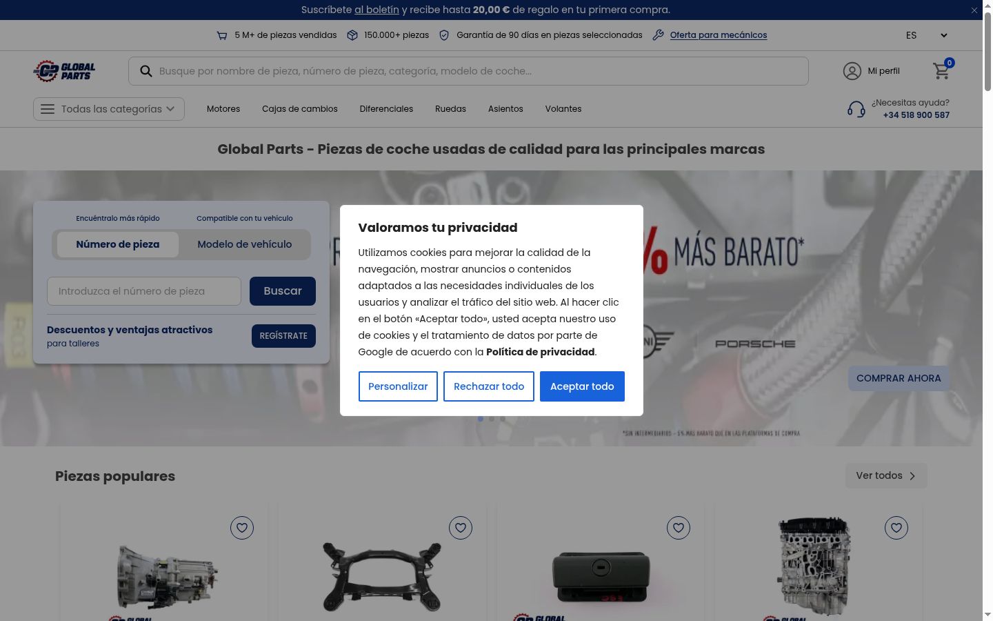 Screenshot del banner di consenso mostrato prima di qualsiasi interazione
