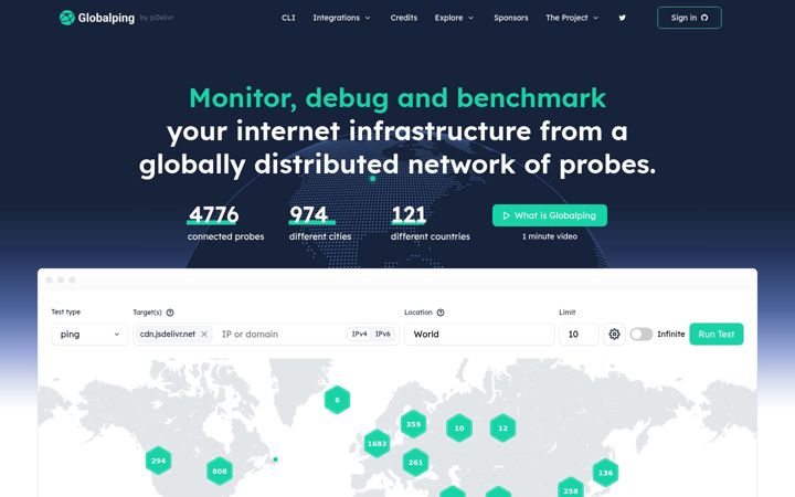 Skærmbillede af globalping.io