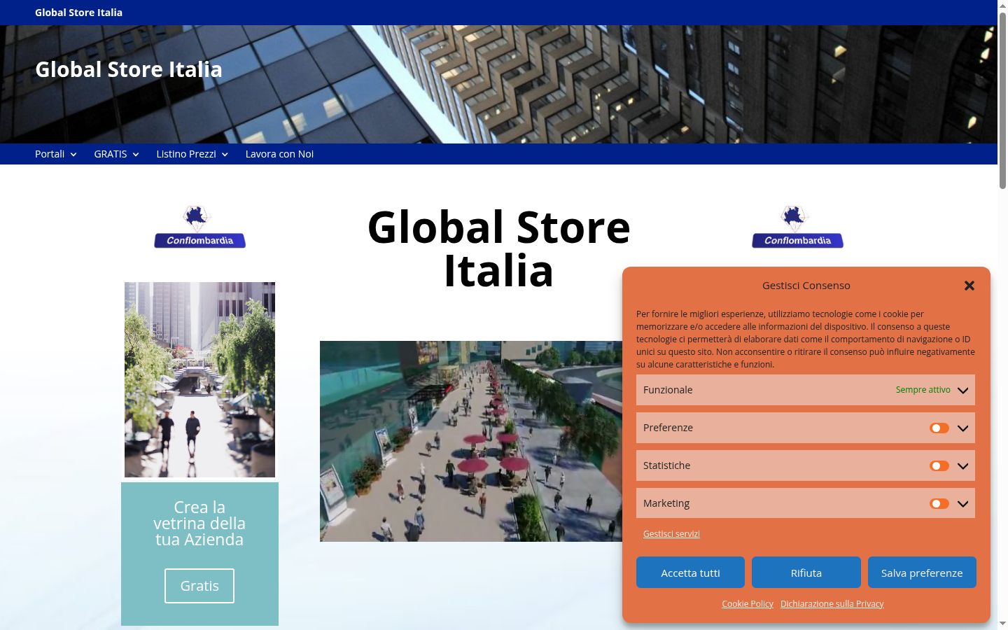 Screenshot del banner di consenso mostrato prima di qualsiasi interazione