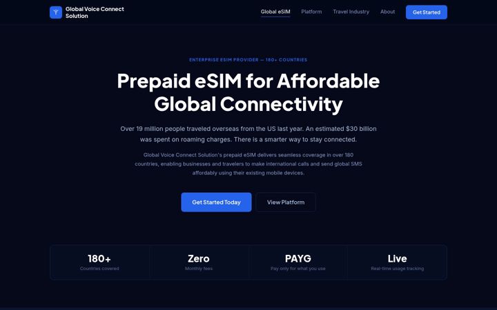 Screenshot of globalvoicesim.com