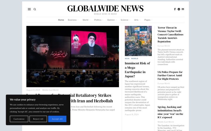 Screenshot of globalwidenews.com