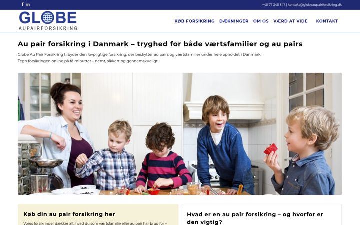 Screenshot of globeaupairforsikring.dk