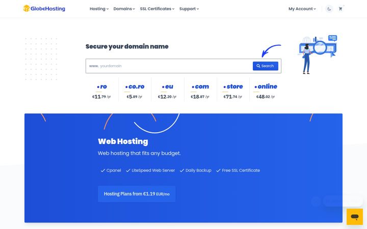 Screenshot of globehosting.com